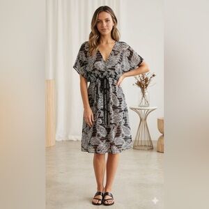 Dotti Black and White Paisley Midi Dress